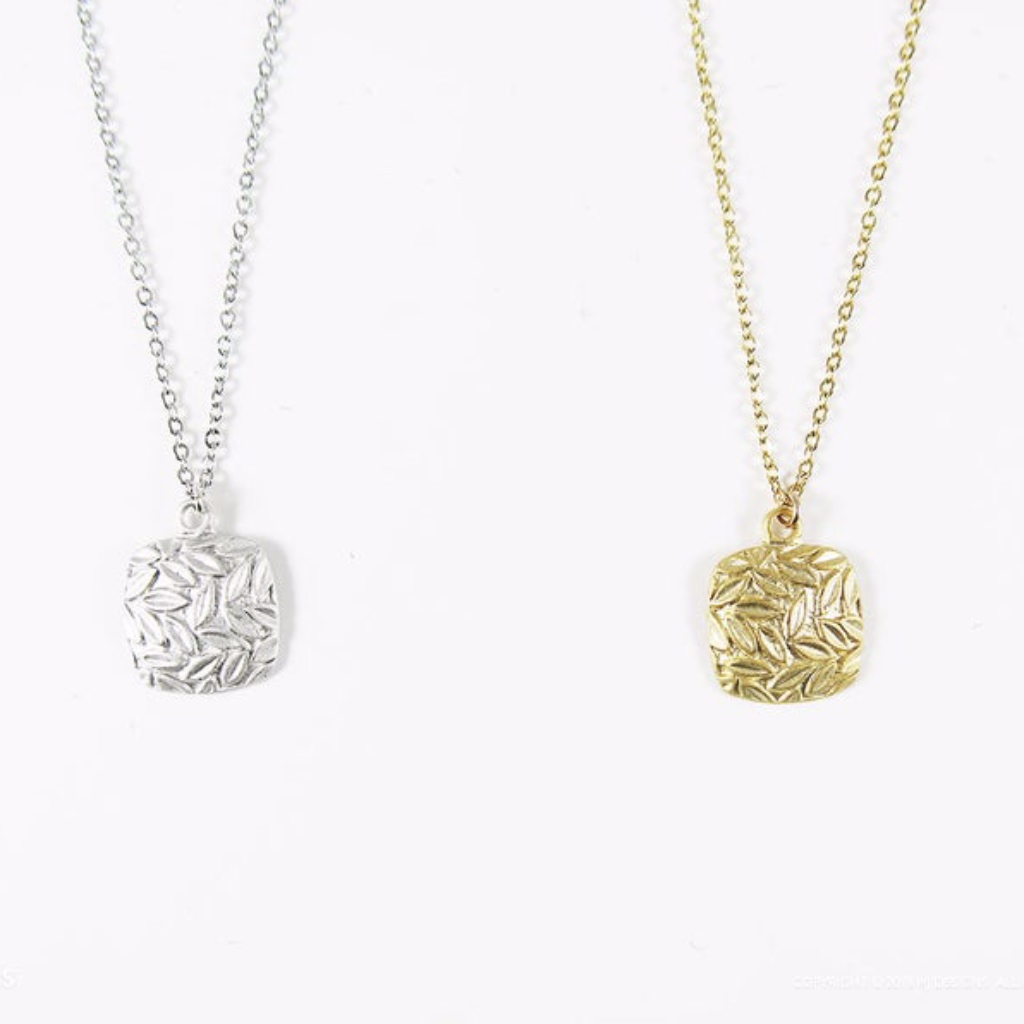 Leaf Detail Dainty Square Minimalist Necklace